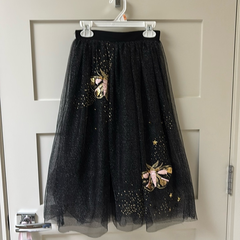 Billieblush Black Tulle Skirt with Pink and Gold Flower Appliqués